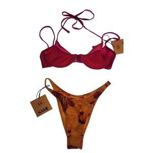 SAME Los Angeles Bikini Set XS Red Underwire Top Floral Bottom NWT